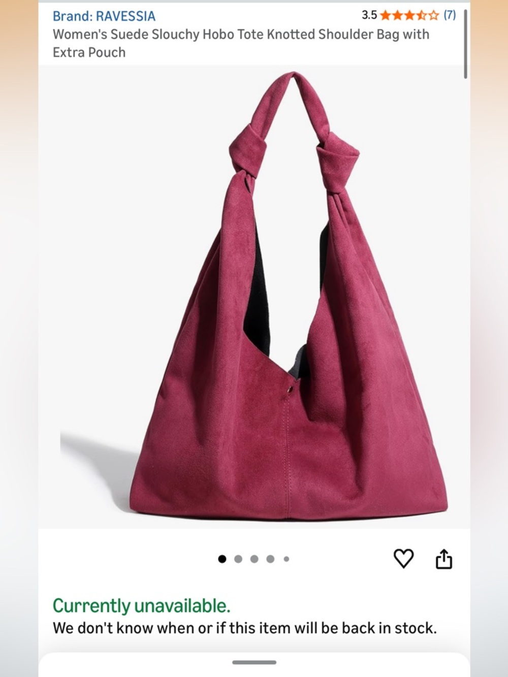 Suede Slouchy Hobo Tote Knotted Shoulder Bag - Burgundy